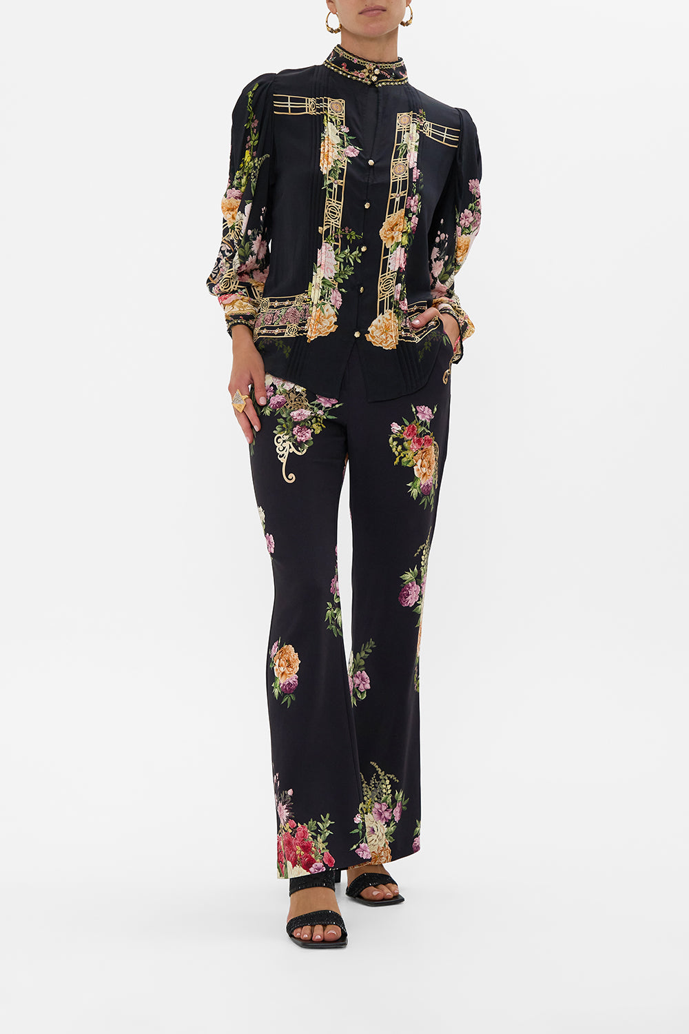 PINTUCK BLOUSE WITH DRAPED SLEEVE ADORNED IN ALEXANDRIA