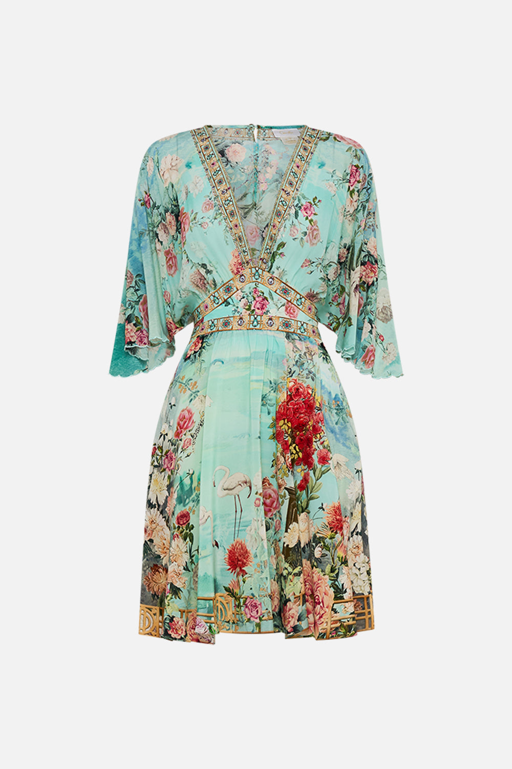 CAMILLA Short waisted dress in The jewellery museum print.