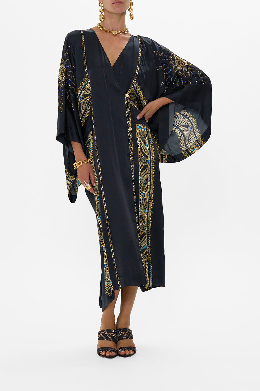 CAMILLA Panelled Wrap Kaftan in Call Me Cleopatra print