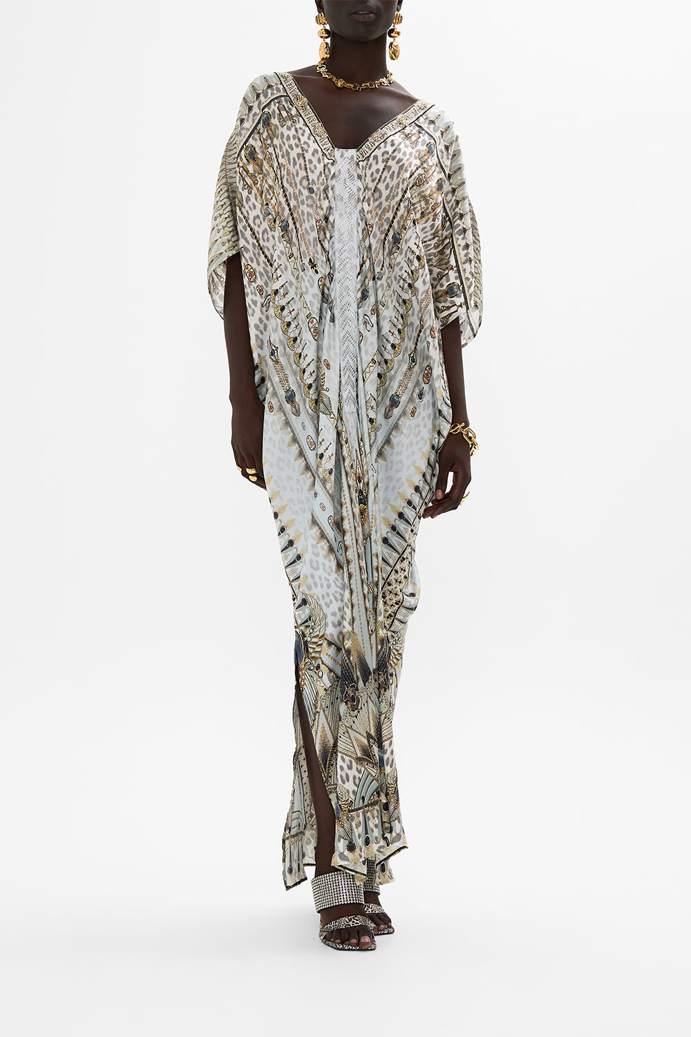 CAMILLA Kaftan With Front Tab Detail in Sahara Starlet print