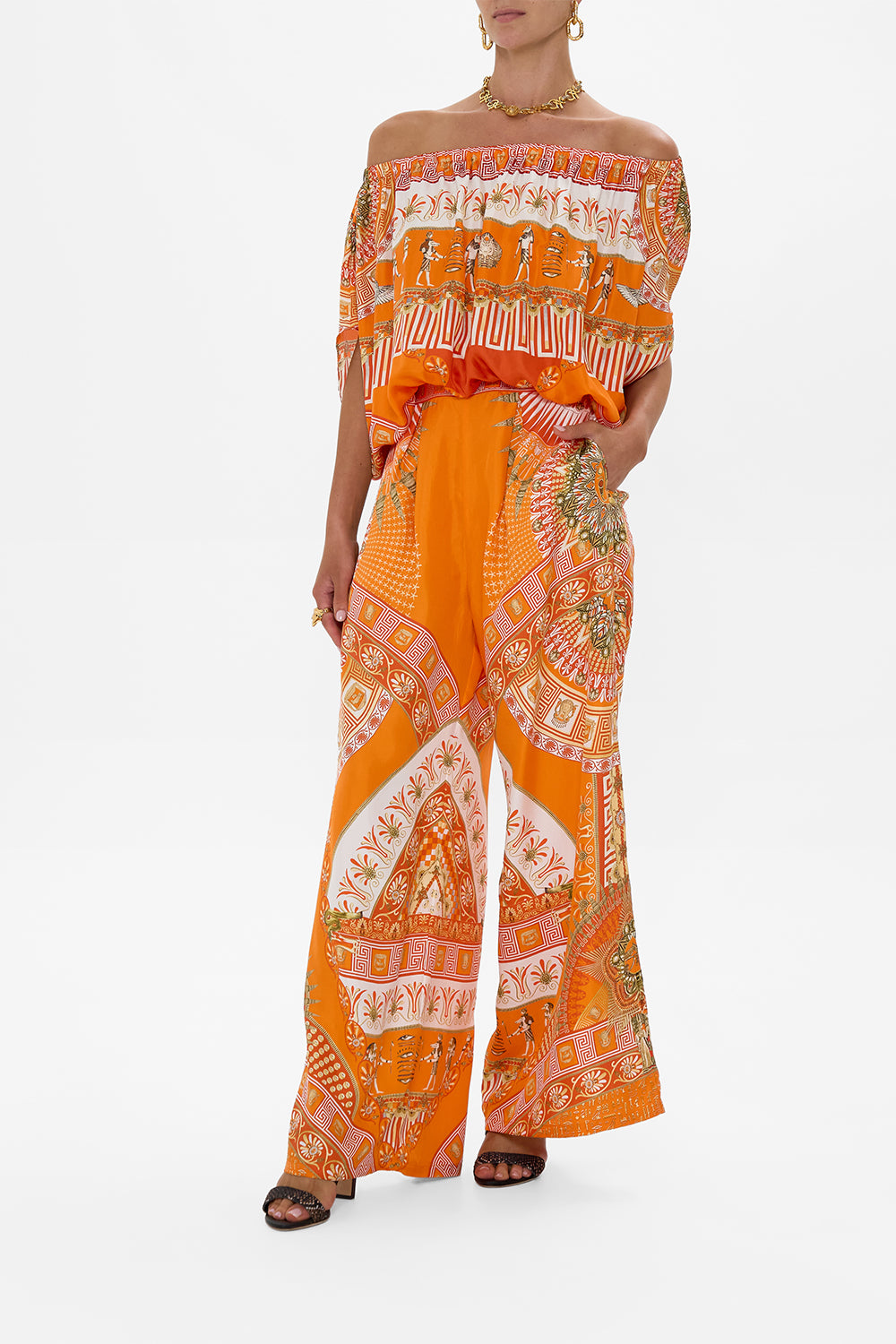 CAMILLA Off Shoulder Elastic Top in The Obelisk Gate Print