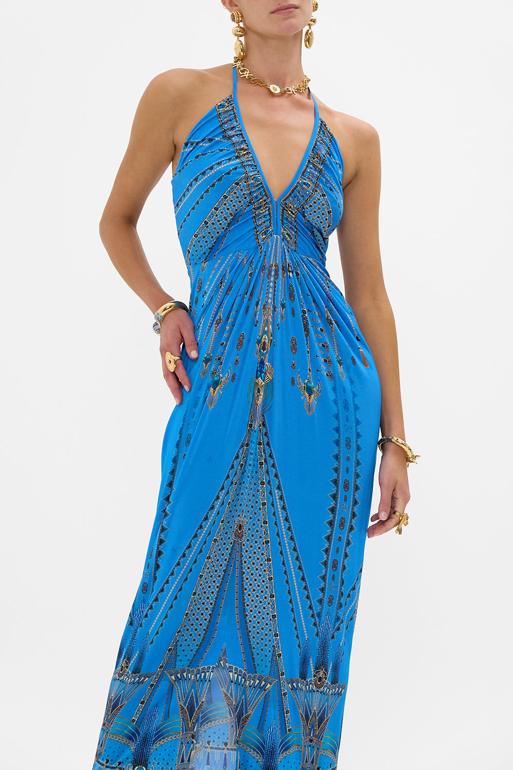 V NECK GATHERED JERSEY DRESS ARCHIVAL REVIVAL