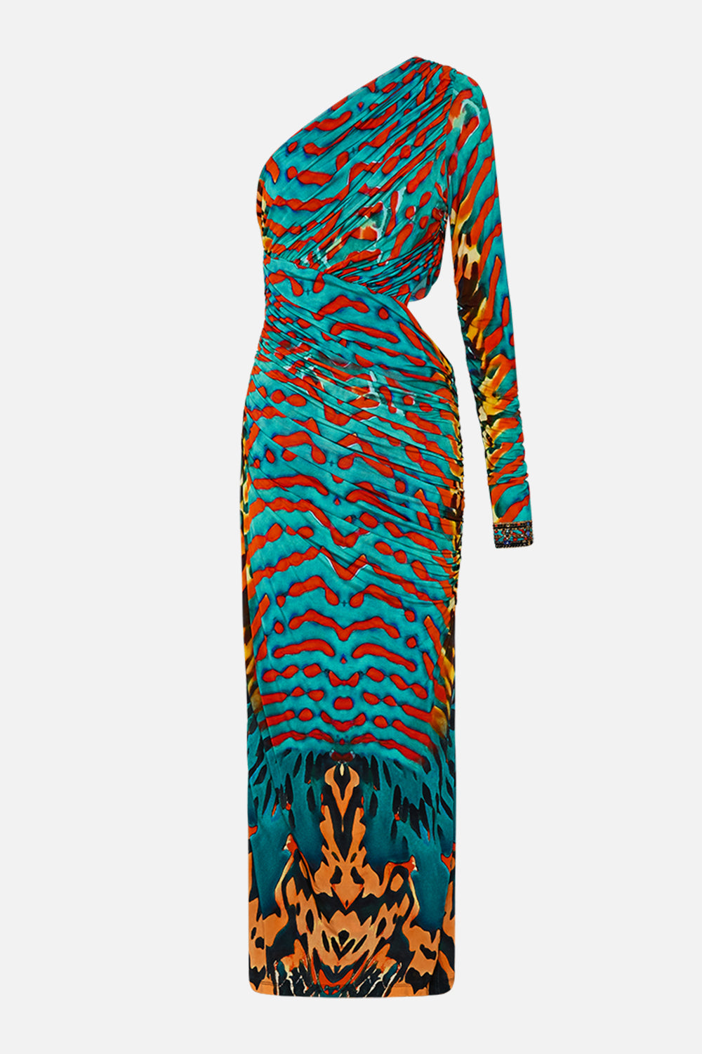 CAMILLA One Shoulder Jersey Cut Out Dress in Desert Visions print.