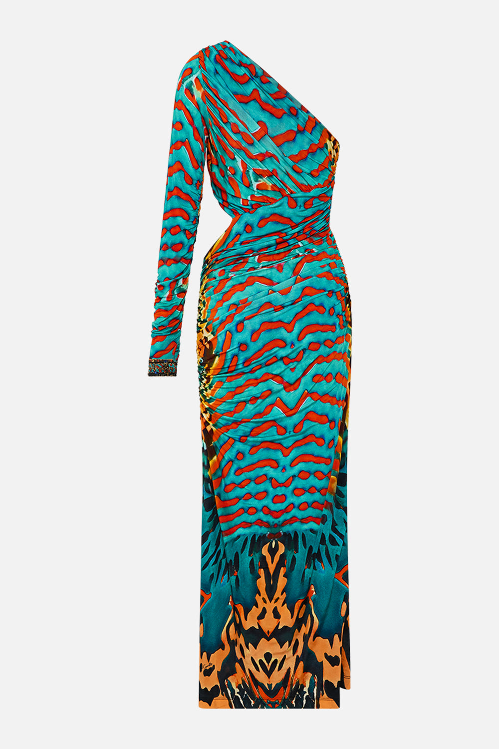 CAMILLA One Shoulder Jersey Cut Out Dress in Desert Visions print.