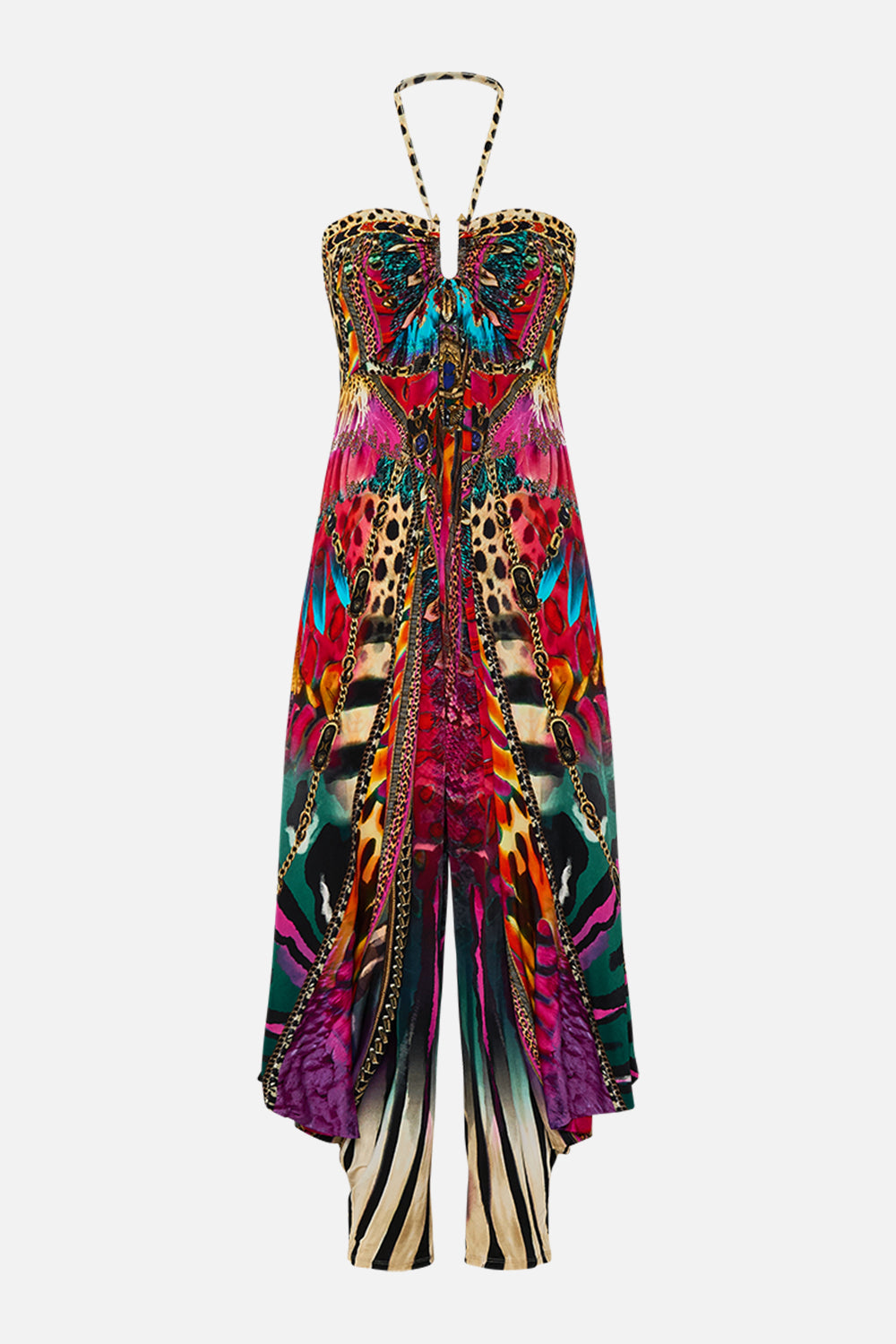 CAMILLA Jersey Draped Pant Jumpsuit with Hardware in Sahara Supernatural print.