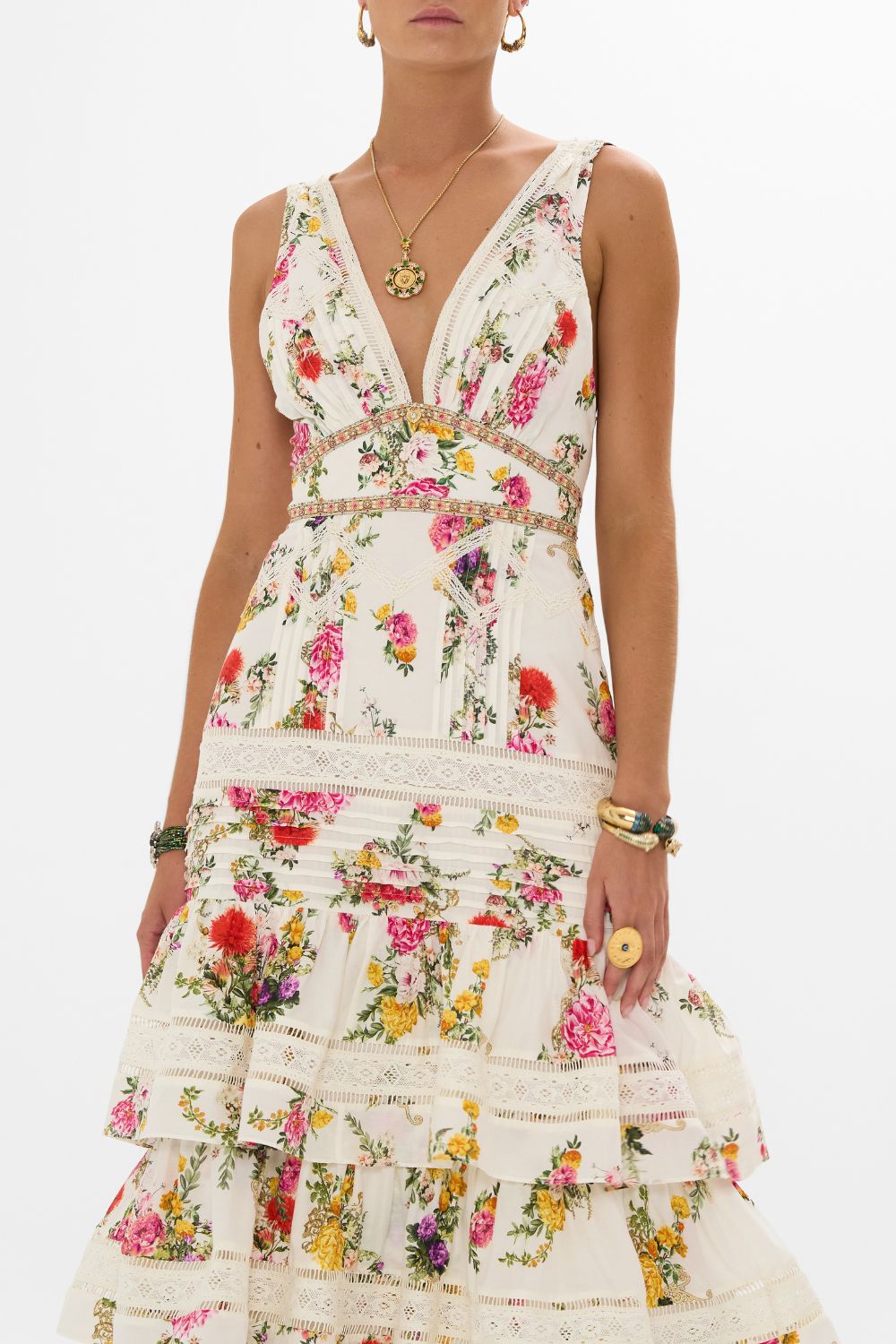 CAMILLA Tiered ruffle hem dress in Egyptian rose print.