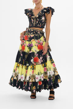 CAMILLA Wrap Skirt With Gathered Panels in Adorned In Alexandria print