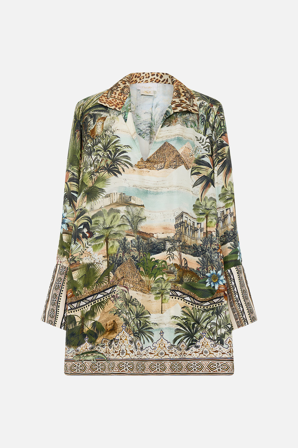 CAMILLA Long Sleeve Tunic Dress in Views of the Valley Print.