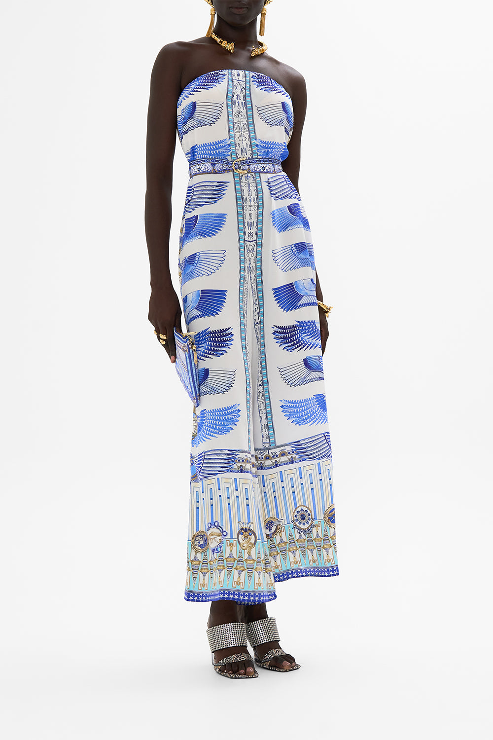 CAMILLA Strapless Jumpsuit With D Ring Belt in Dancing With Daylight Print.