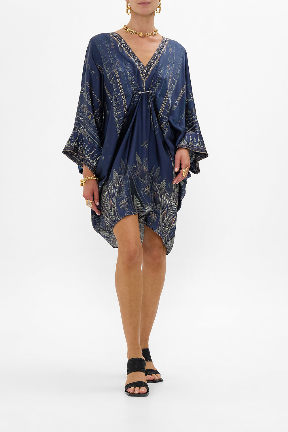 CAMILLA Pierced V Neck Short Kaftan in The Egypt Effect print
