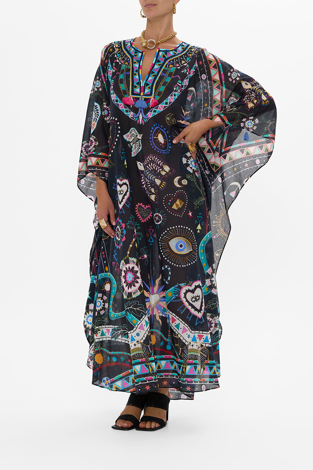 h4 side b4 V NECK KAFTAN WITH FRONT WELT POCKETS NUBIAN NIGHTS hello oversized long kids-waistcoats 