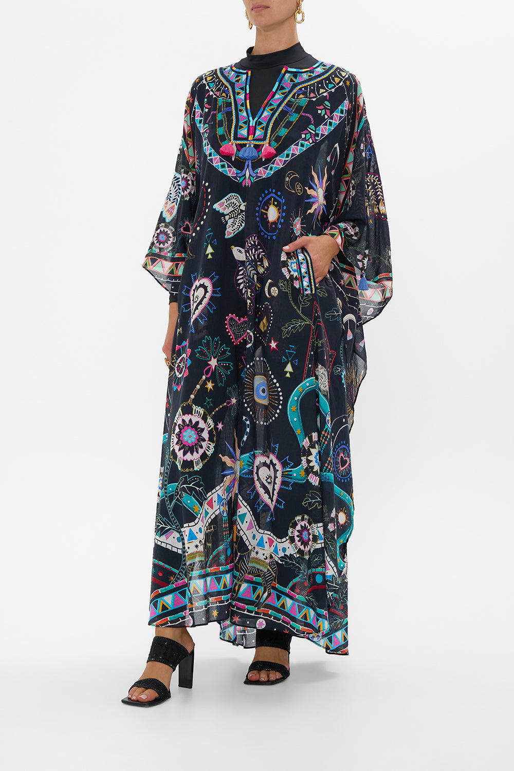 h4 side b4 V NECK KAFTAN WITH FRONT WELT POCKETS NUBIAN NIGHTS hello oversized long kids-waistcoats 
