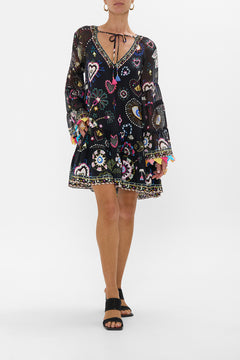 CAMILLA A-Line Gathered Panel Dress in Nubian Nights print