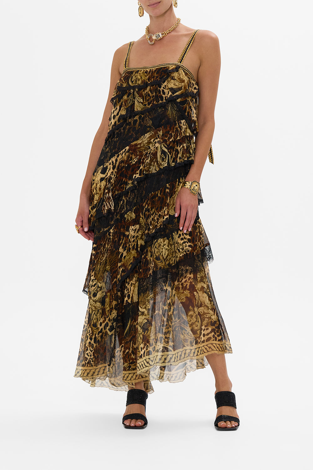 CAMILLA Asymmetric Spliced Lace Dress in Era Of Empires print