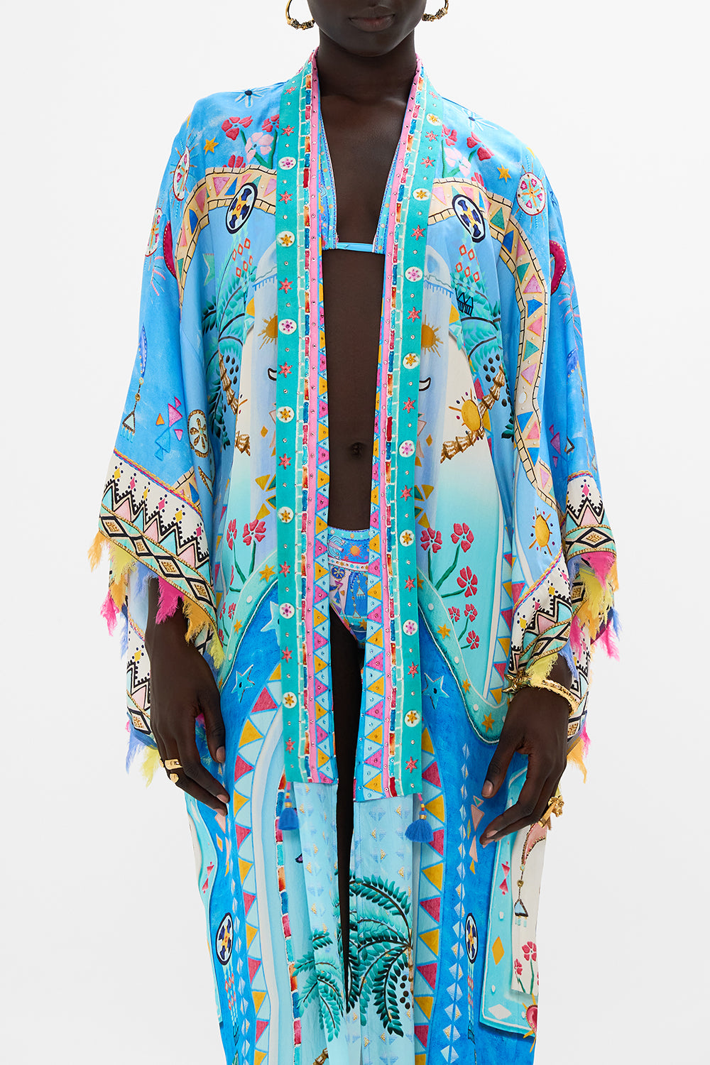 KIMONO LAYER WITH COLLAR A PAINTED VILLAGE