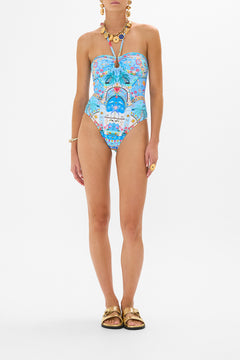 CAMILLA Bandeau One Piece With Ring Trim in A Painted Village print
