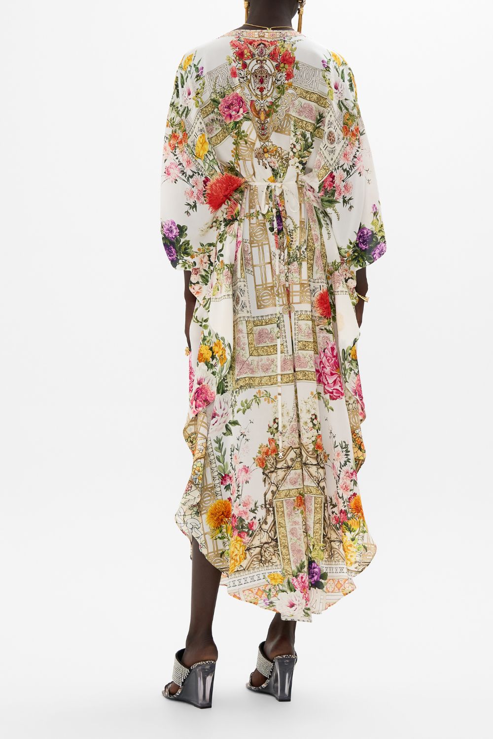 CAMILLA Gathered waist kaftan in Egyptian rose print.