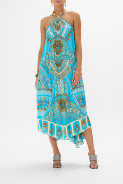 CAMILLA Gather Neck Hardware Maxi Dress in Temple of Light Print.
