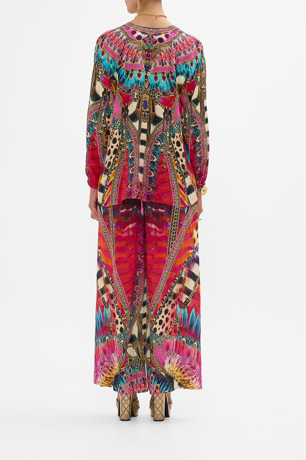 CAMILLA Lace Up Blouse in Sahara Supernatural print.