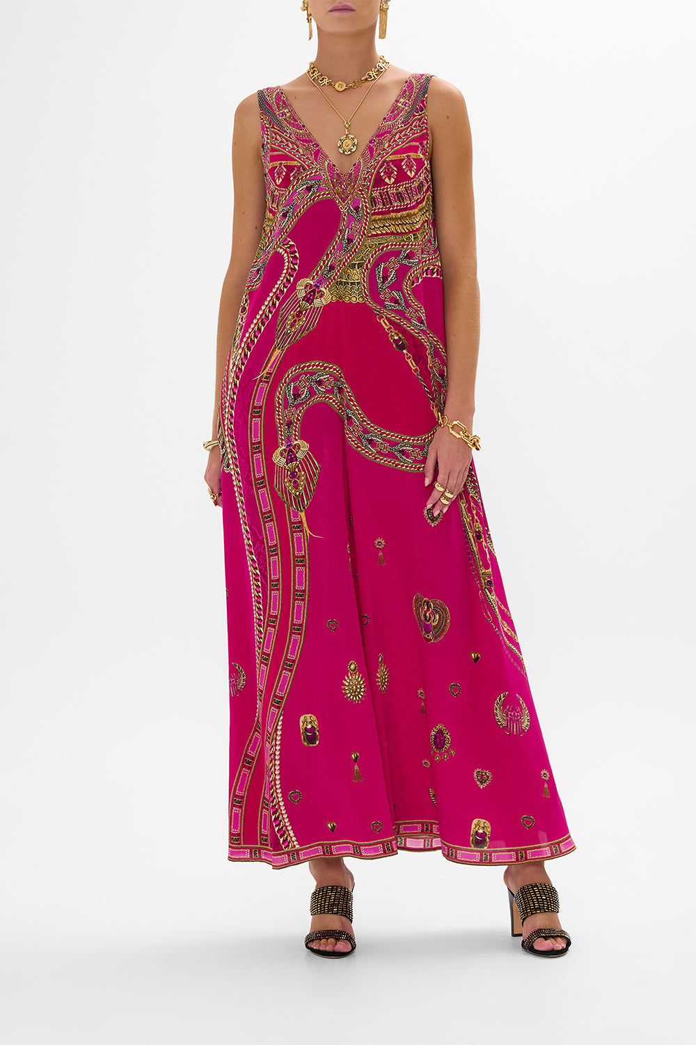 CAMILLA V Neck Flared Jumpsuit in Kissed By A Cobra print