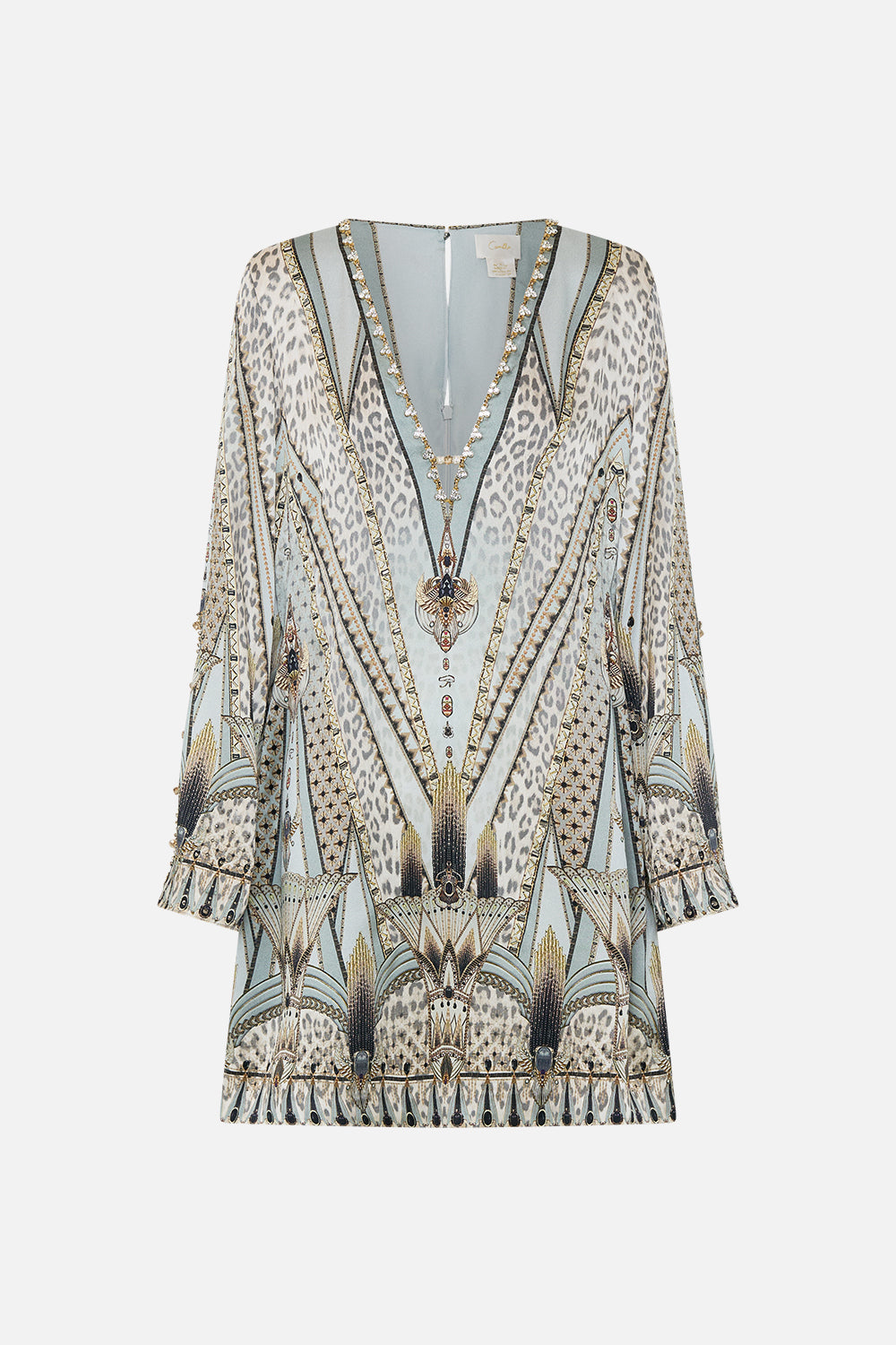 LONG SLEEVE DEEP V SHORT DRESS SAHARA STARLET