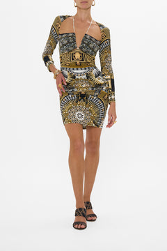 CAMILLA Short Cut Out Jersey Halter Neck Dress in Temples Of Dendara print