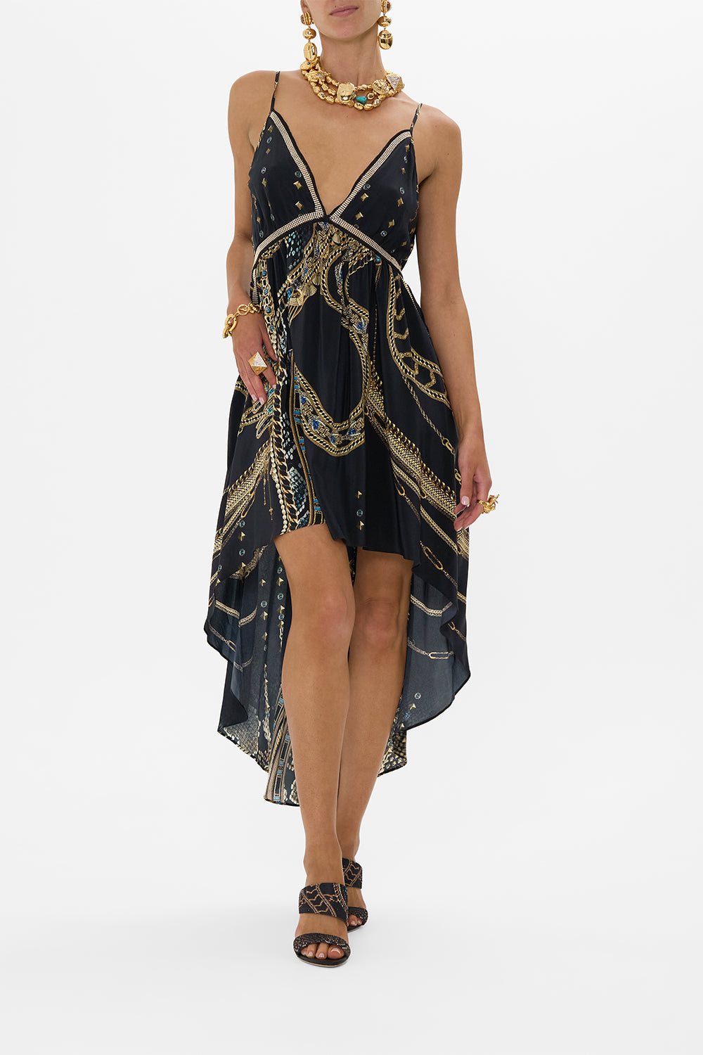 CAMILLA Strappy High Low Dress With Pockets in Call Me Cleopatra print