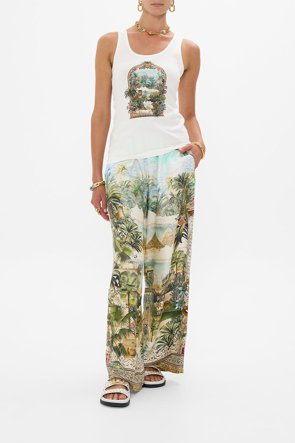 CAMILLA Jersey Scoop Neck Tank Top in Views Of The Valley print