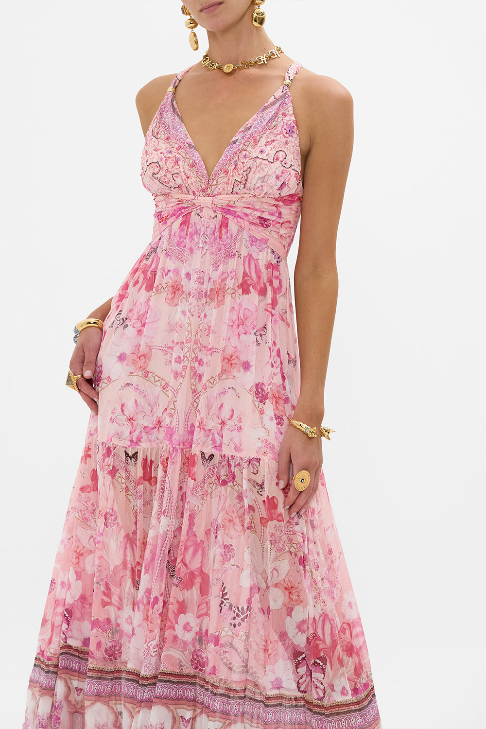 BEAD STRAP GATHERED PANEL DRESS BOTANICAL NOVELLA