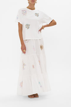 CAMILLA High Waisted Tiered Skirt in Living In Colour print