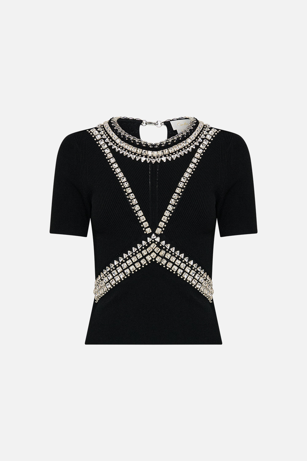 KNIT TOP WITH CAP SLEEVE MARK OF MEDUSA