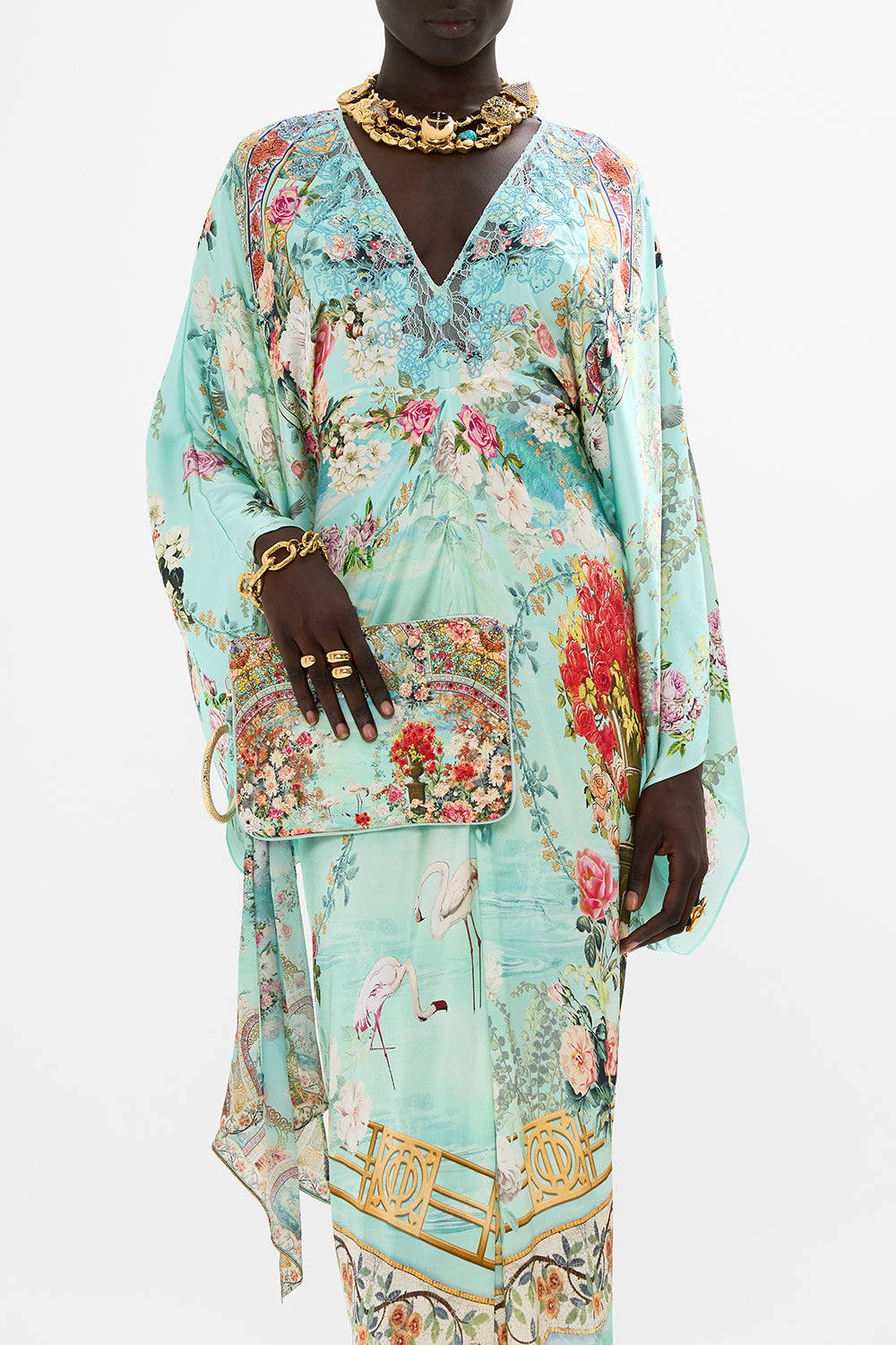 CAMILLA Ring scarf clutch in The jewellery museum print.