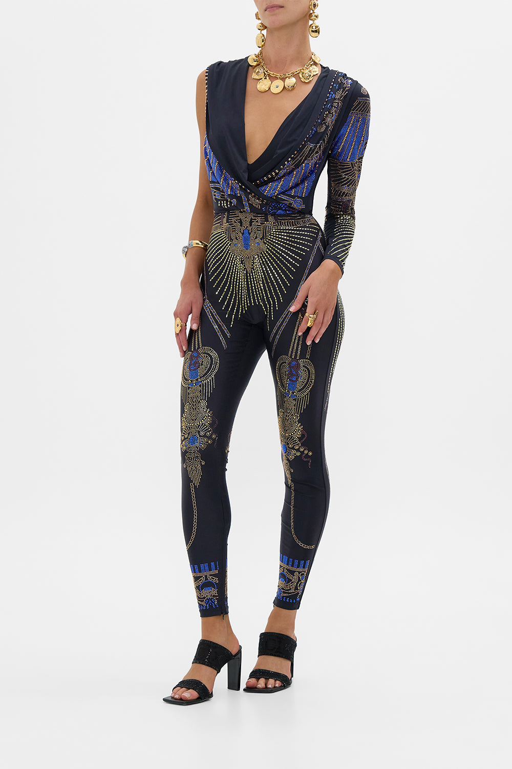 ONE SLEEVE HOODED CATSUIT SOLID BLACK