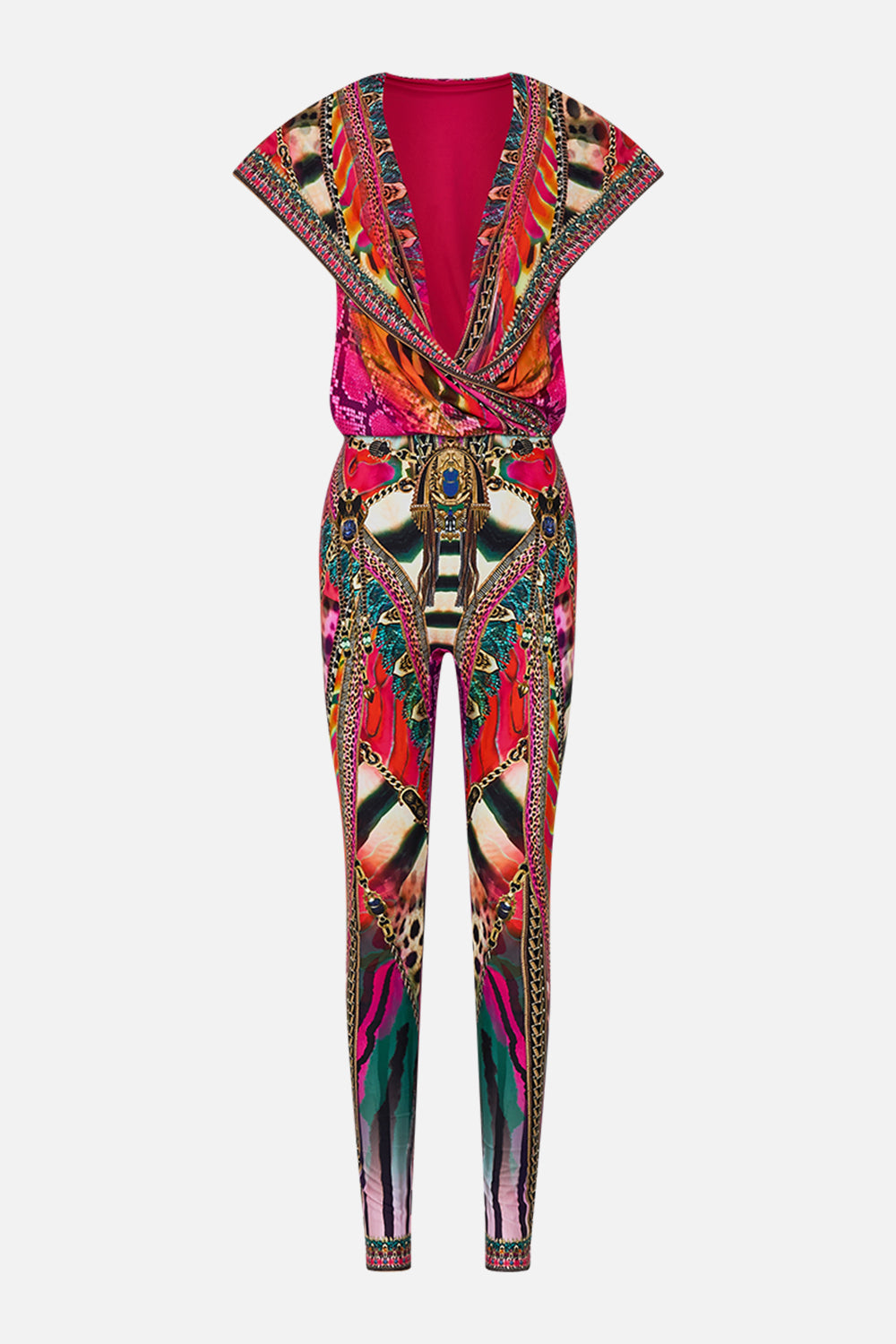 CAMILLA Hooded Sleeveless Catsuit in Sahara Supernatural print.