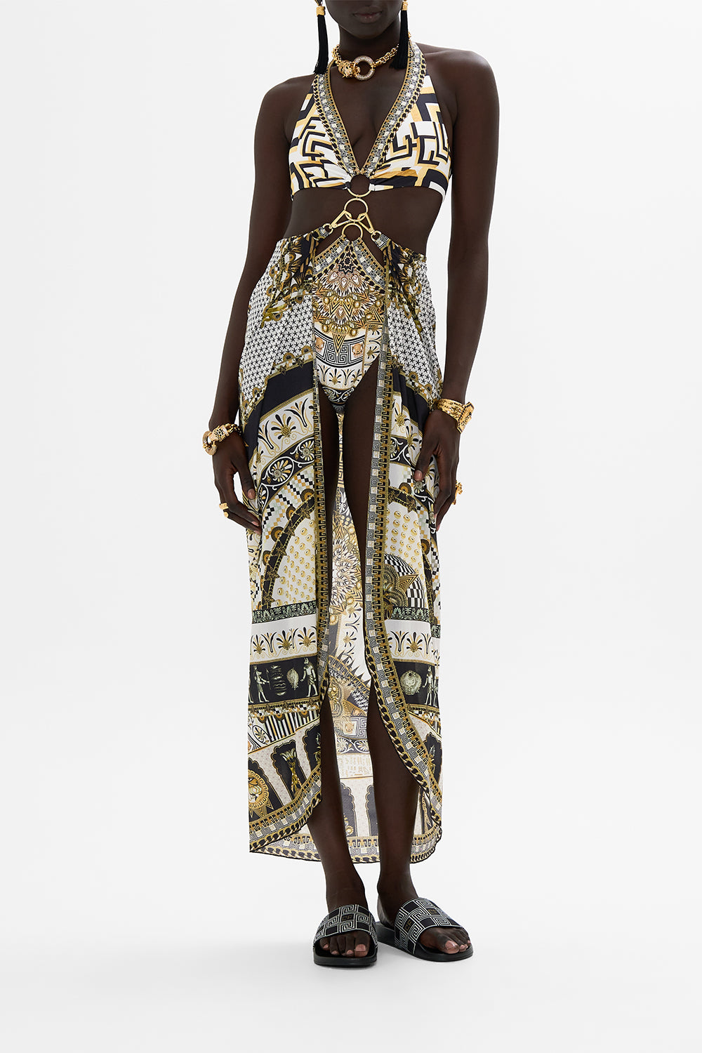 CAMILLA Long Sarong with Clip in Temples of Dendara Print