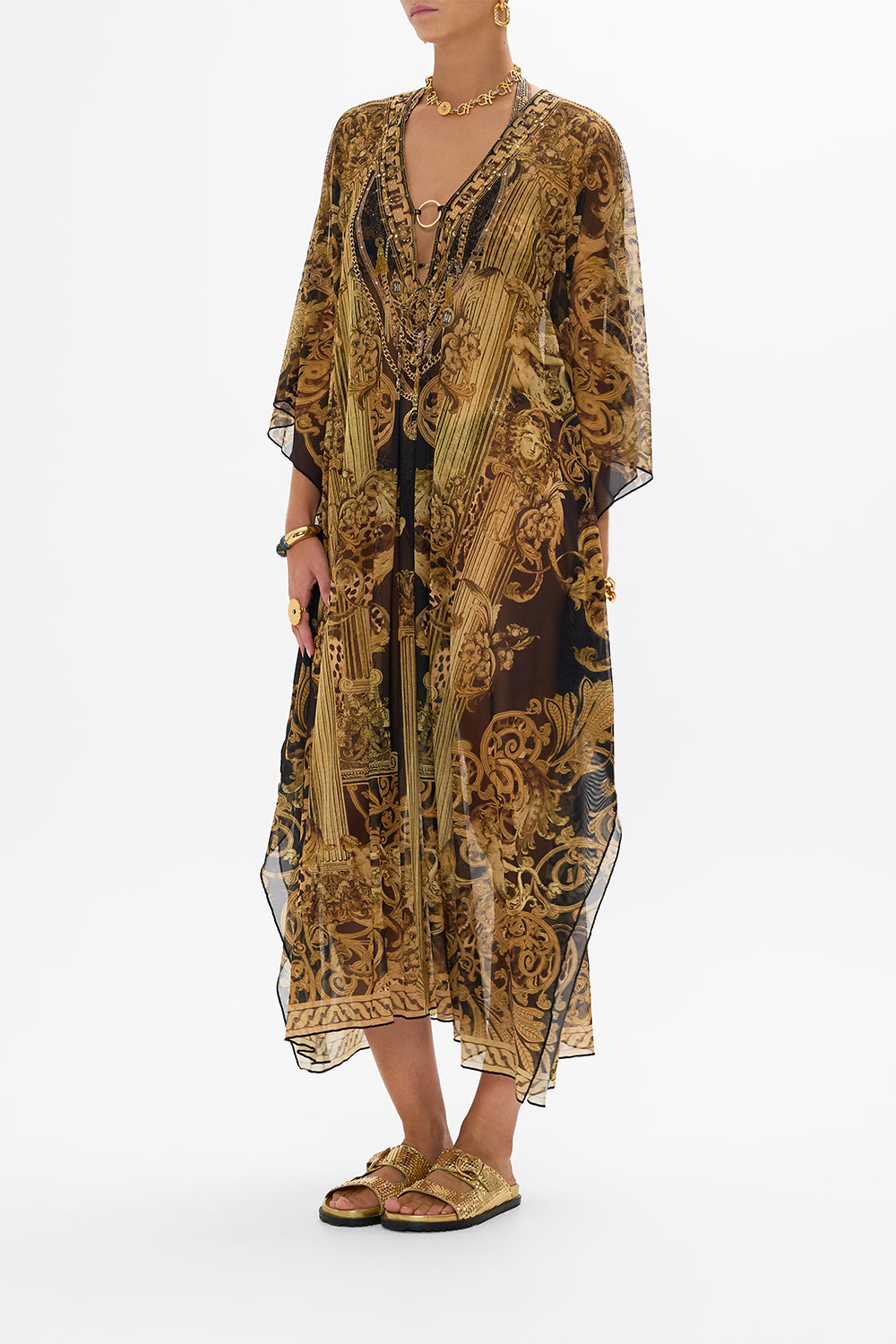 STRETCH MESH KAFTAN WITH TRIM ERA OF EMPIRES