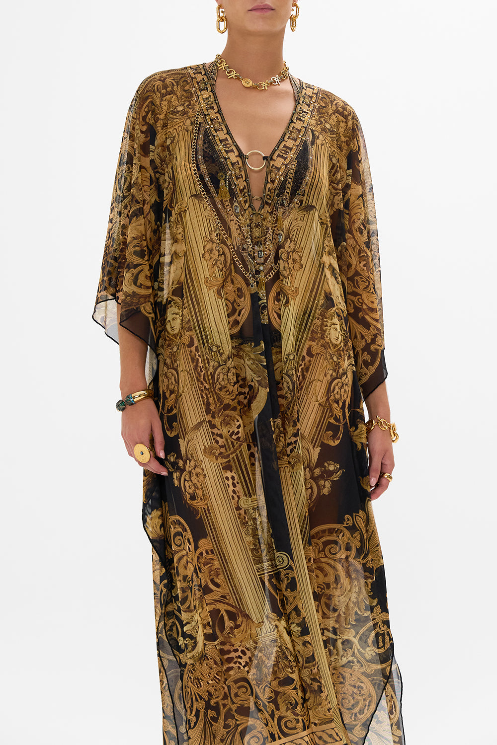 STRETCH MESH KAFTAN WITH TRIM ERA OF EMPIRES