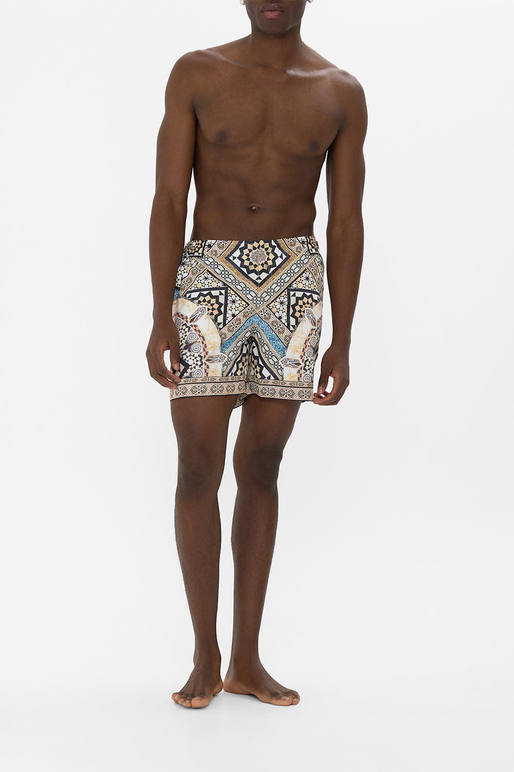 CAMILLA Mid Length Swim Short in Make Me Your Mosaic print