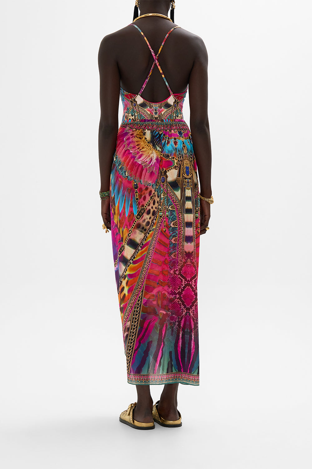 CAMILLA Ring Trim Long Sarong in Sahara Supernatural print.