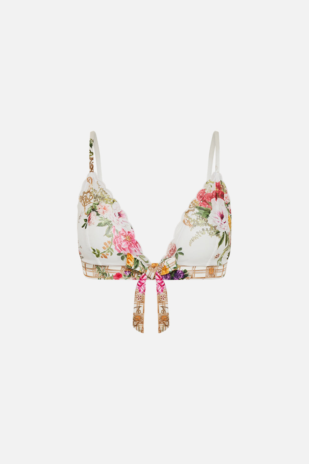 CAMILLA Scalloped edge bra with bow in Egyptian rose print.