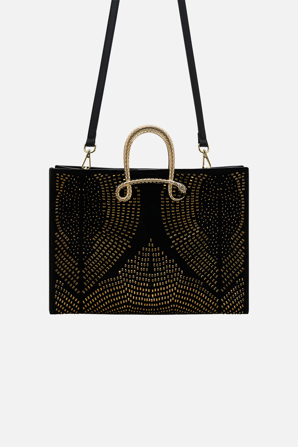 CAMILLA east west tote with snake in Solid Black print