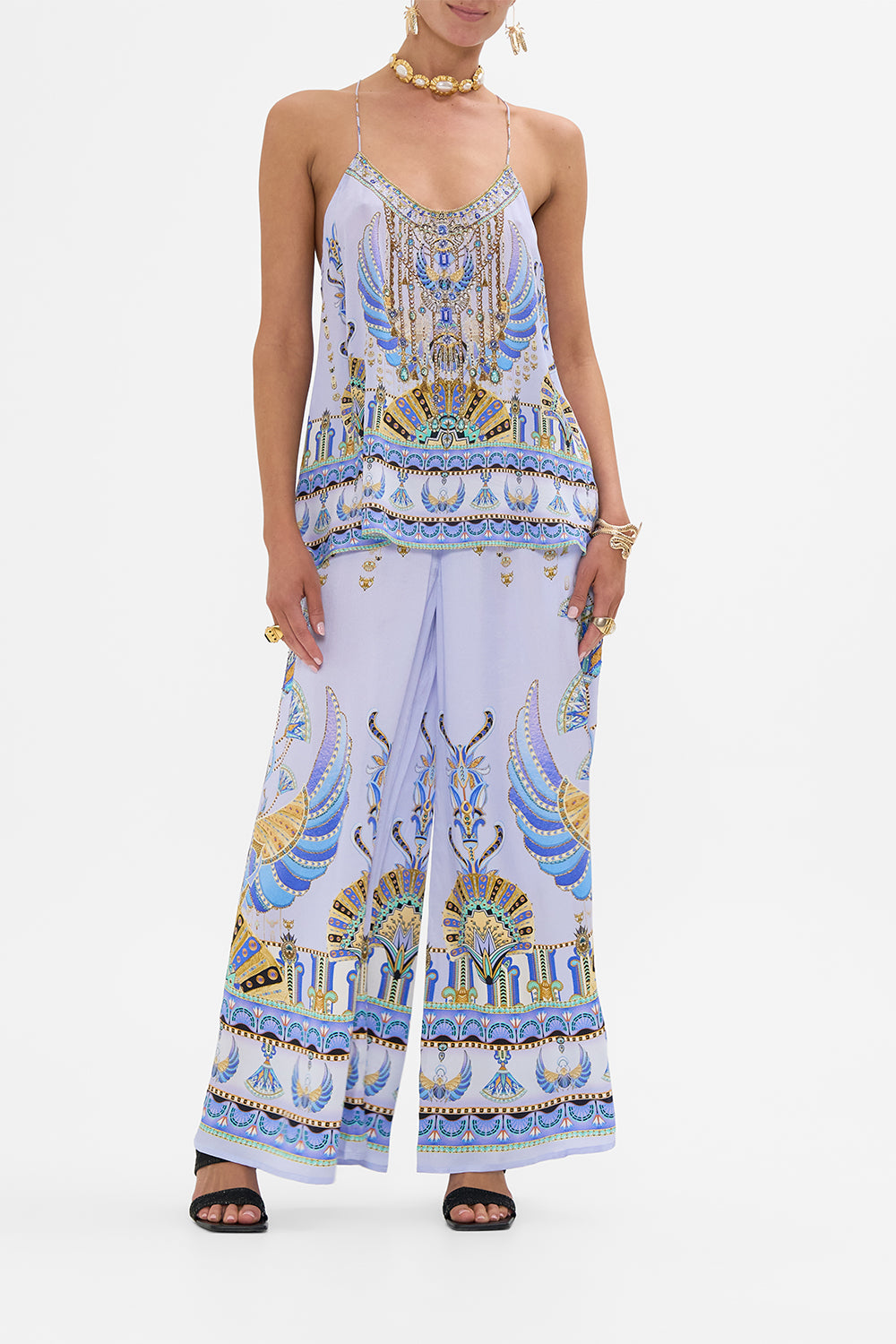 CAMILLA Lilac T-Back Shoestring Top in Under Scarab Skies print