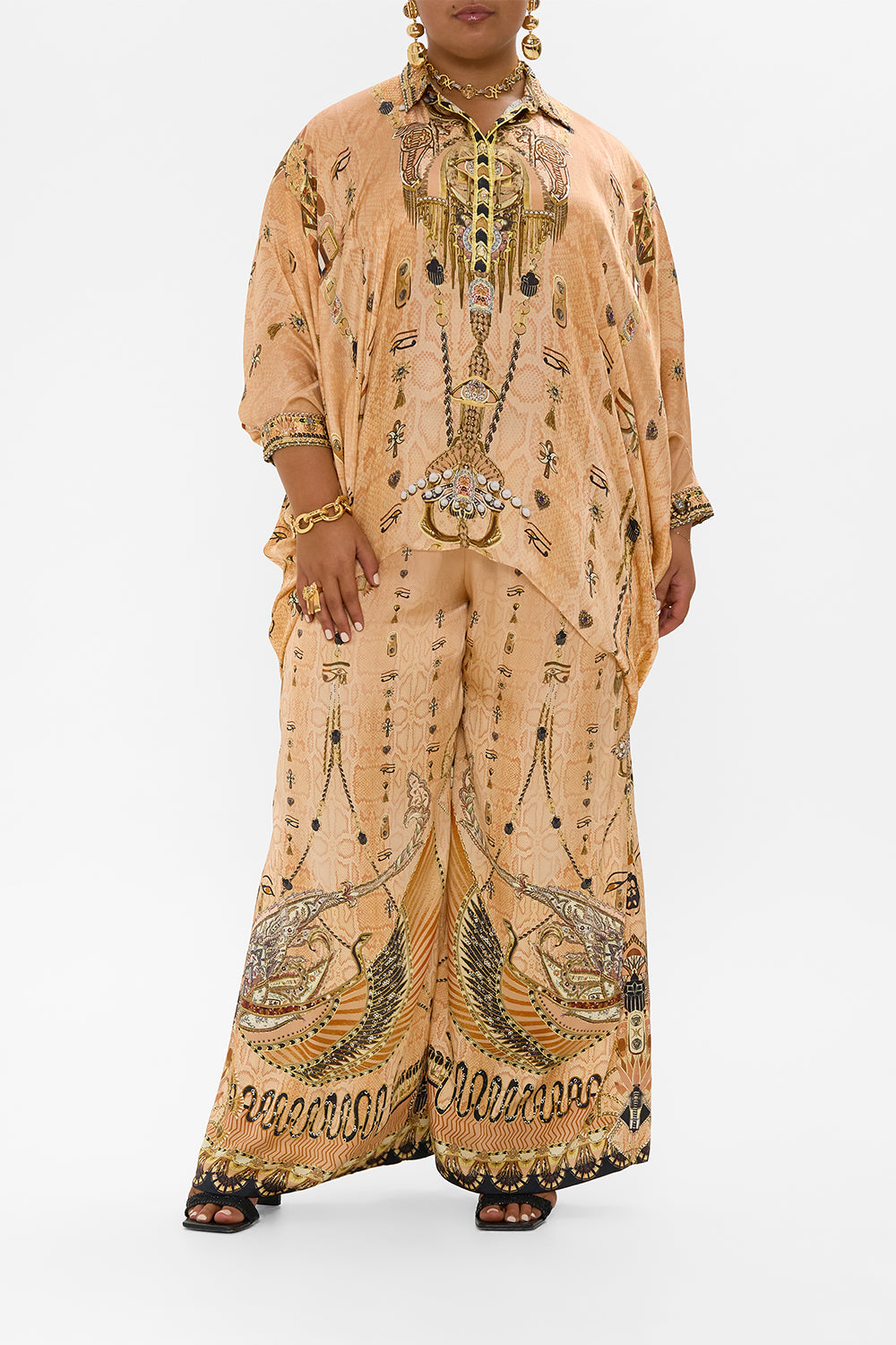 BUTTON UP TOP WITH DRAPED BACK KINGDOM OF HEIROGLYPHS