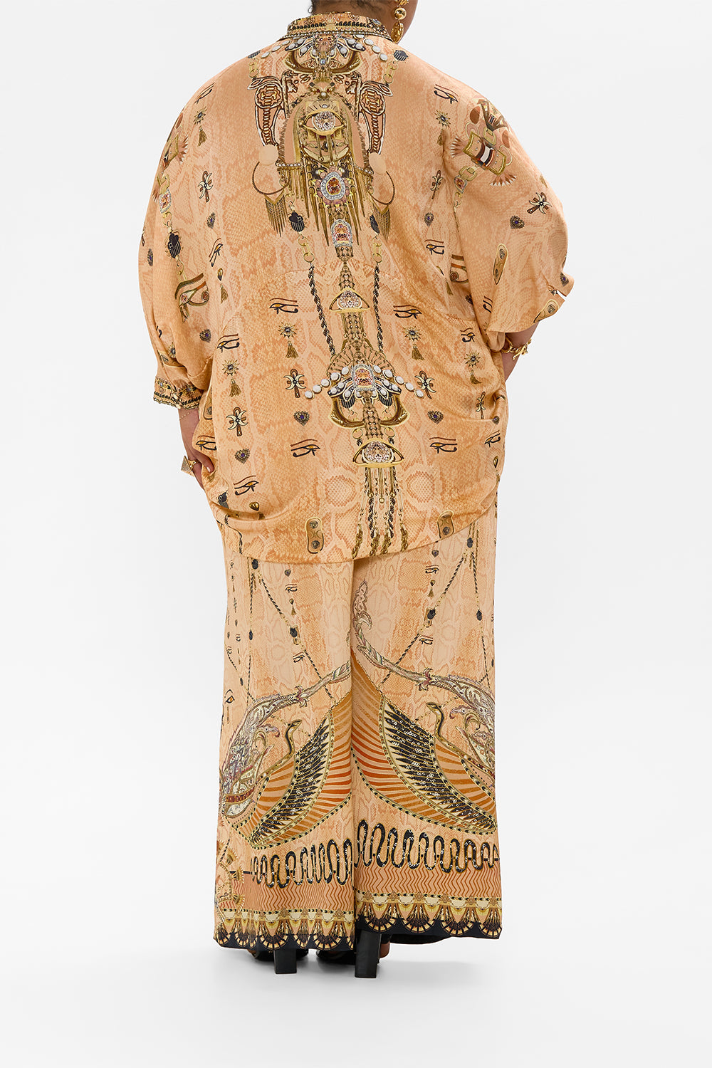 BUTTON UP TOP WITH DRAPED BACK KINGDOM OF HEIROGLYPHS