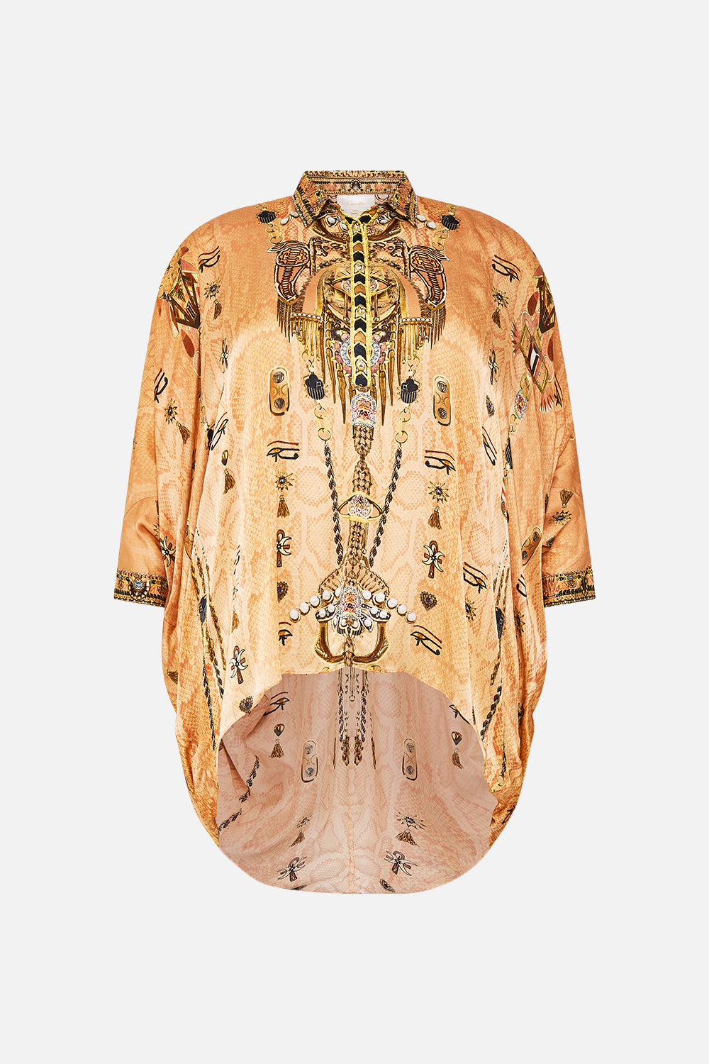 BUTTON UP TOP WITH DRAPED BACK KINGDOM OF HEIROGLYPHS