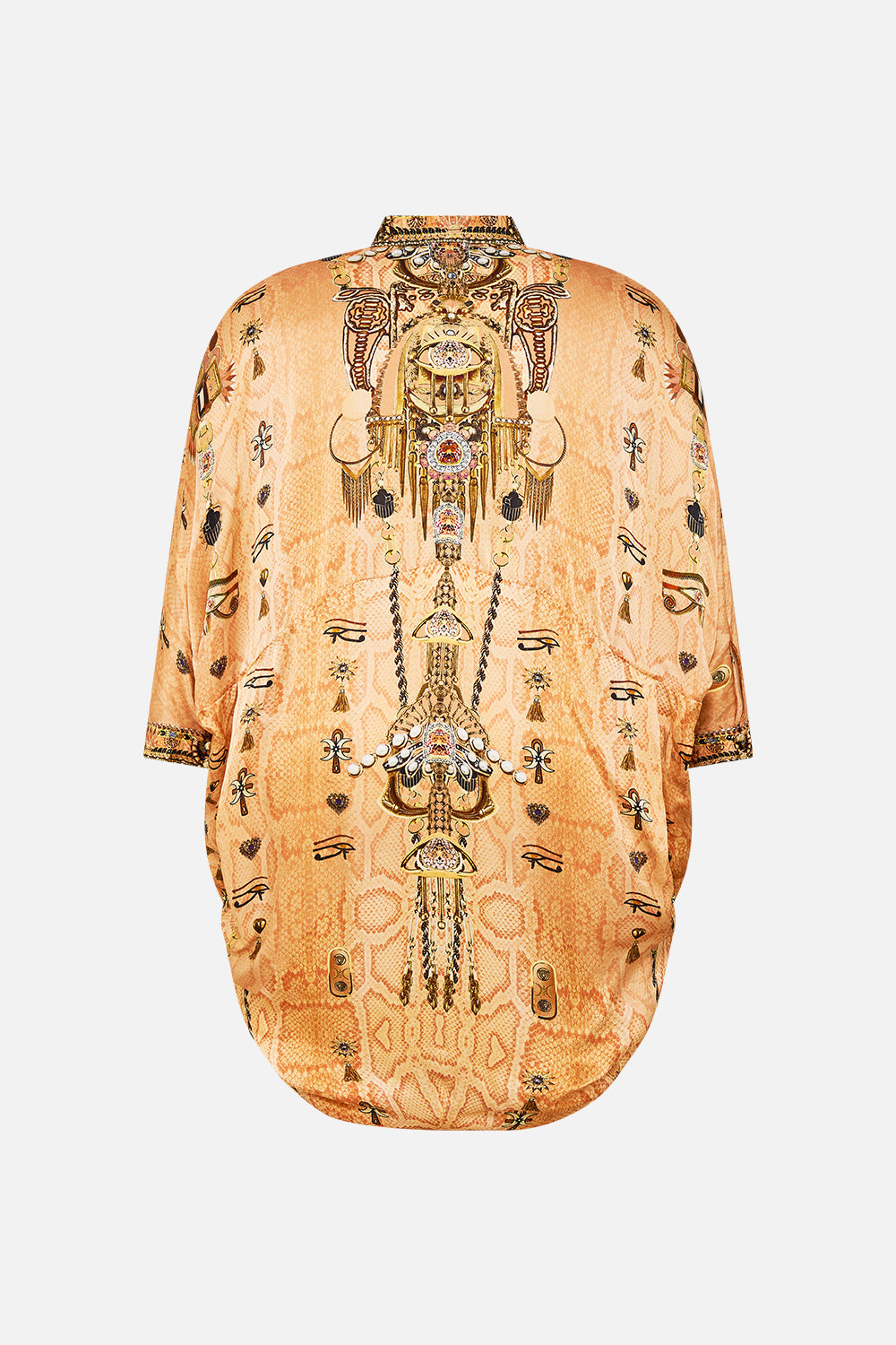 BUTTON UP TOP WITH DRAPED BACK KINGDOM OF HEIROGLYPHS