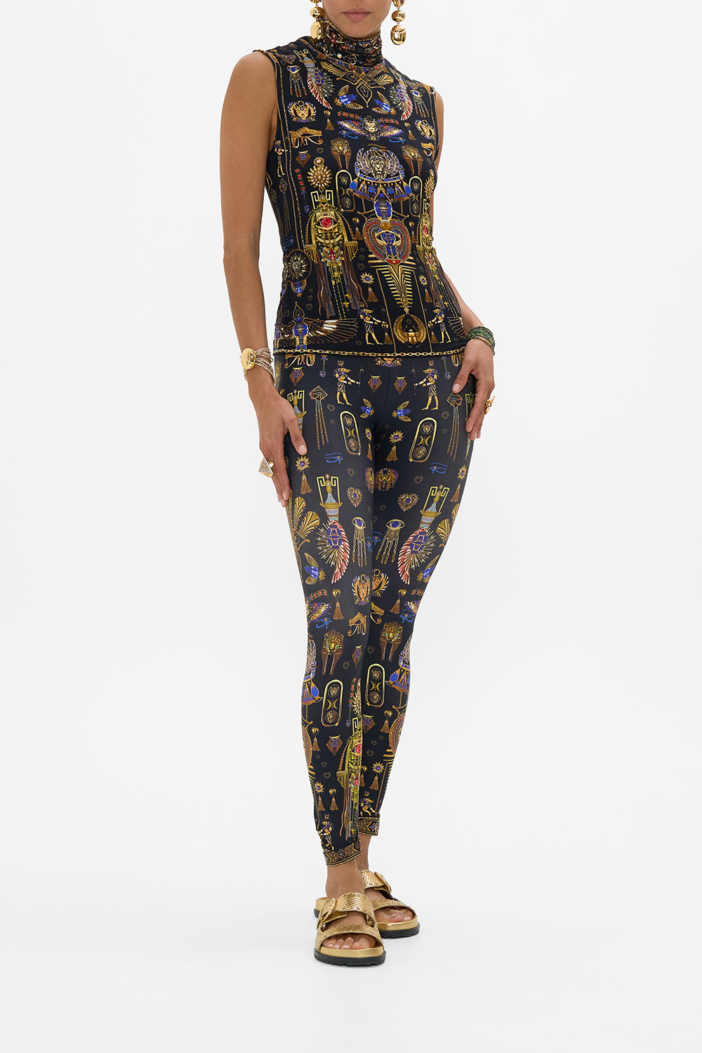 CAMILLA Sleeveless Turtleneck in Cartouche Kingdom print. 