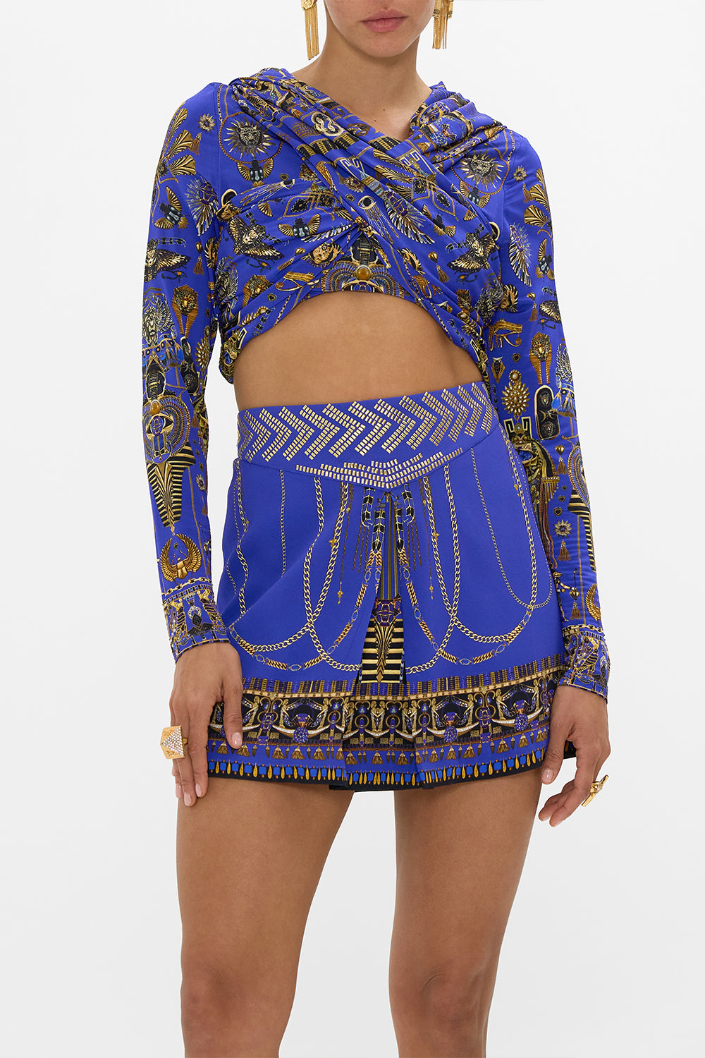 CAMILLA Jersey Drape Hood Top in My Fair Pharaoh print. 