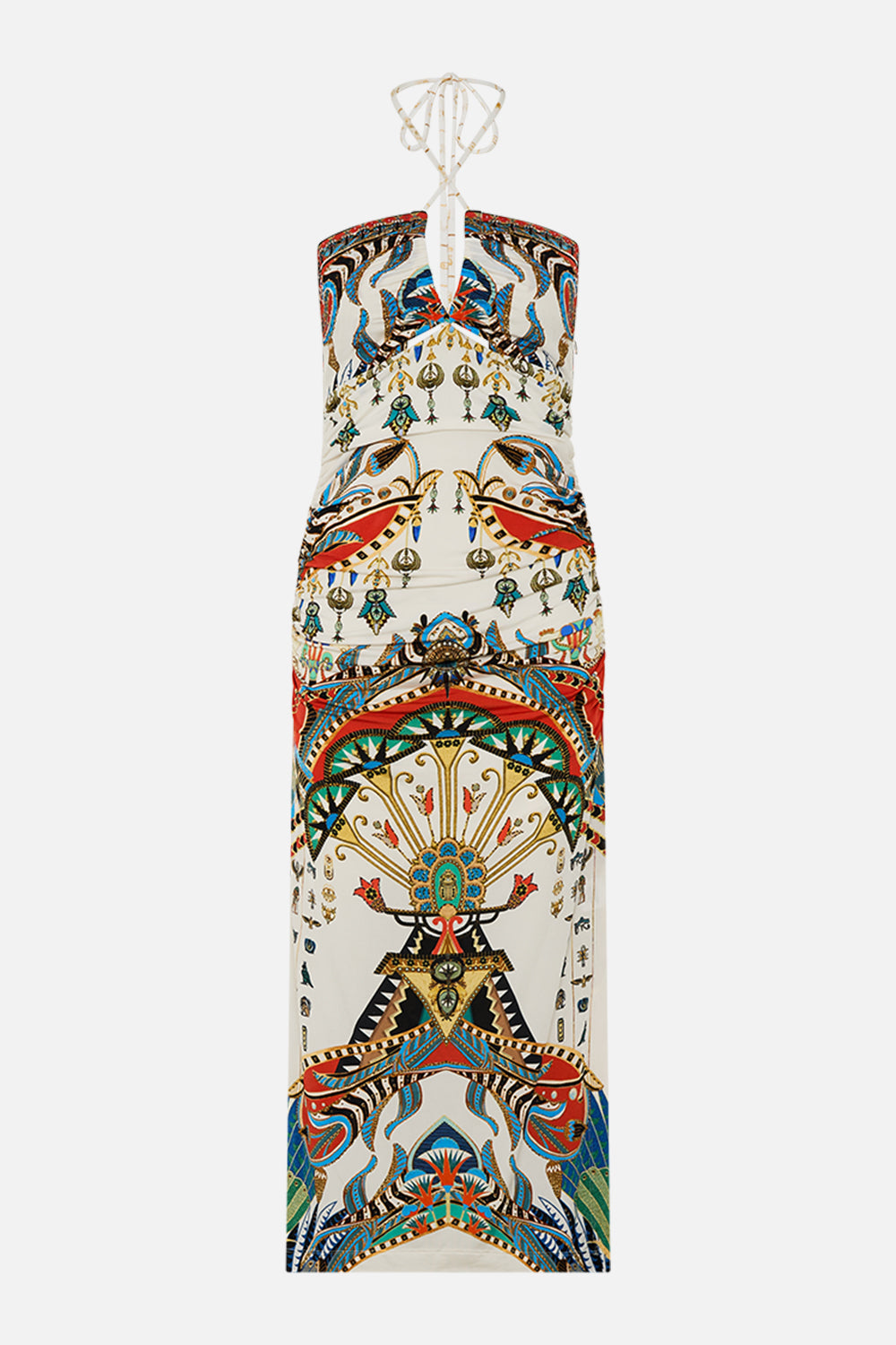 CAMILLA Cut Out Sleeveless Jersey Halter Neck Dress in Valley of the Queens print