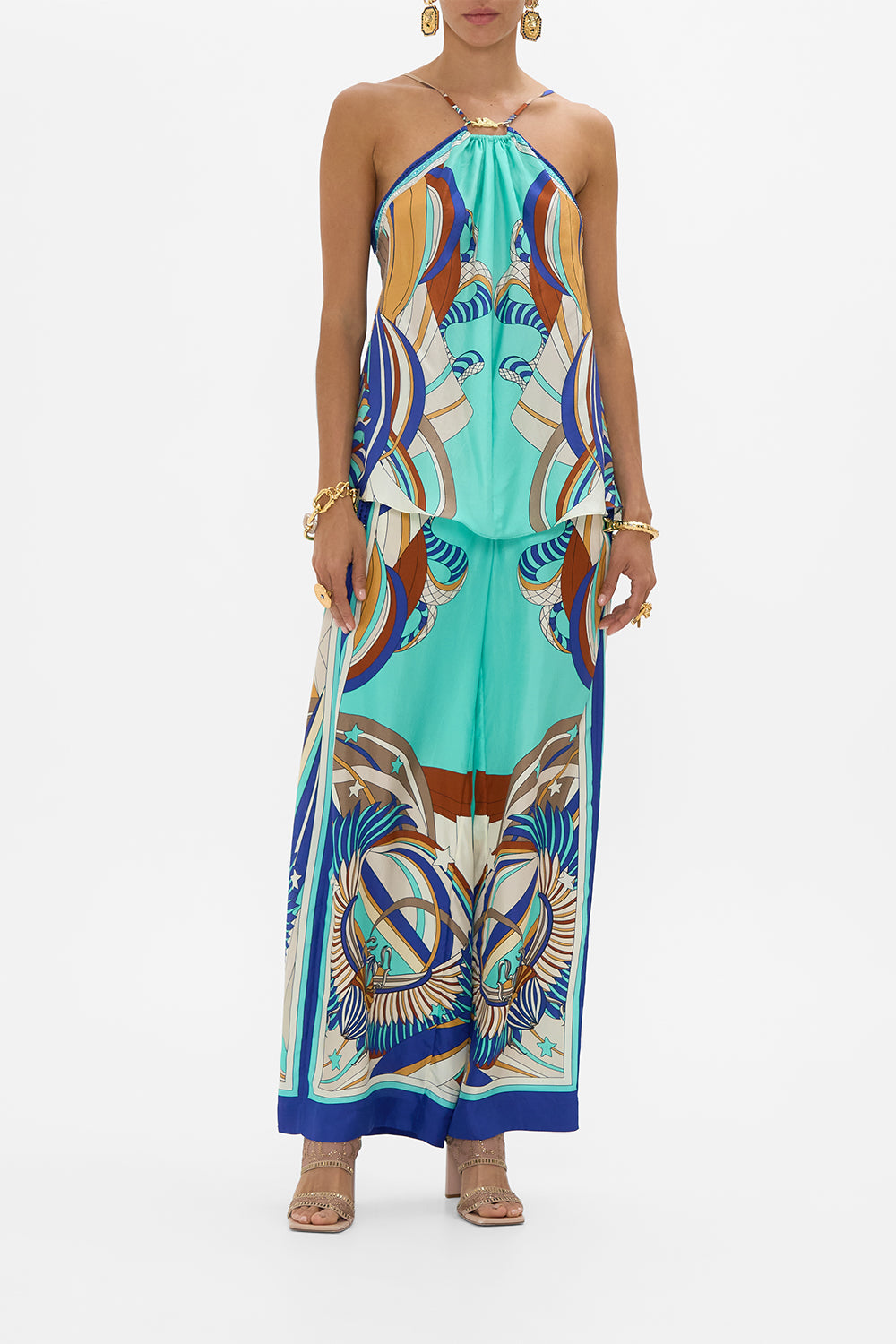 CAMILLA Gather Neck Hardware Top in Oasis Oracle print. 